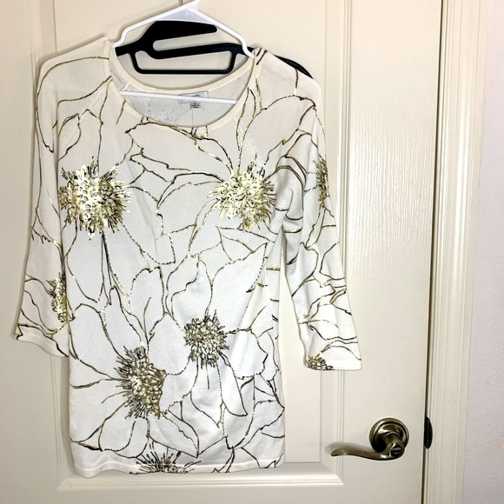 Cache Cream Gold 3/4 Sleeve Sweater Size 8